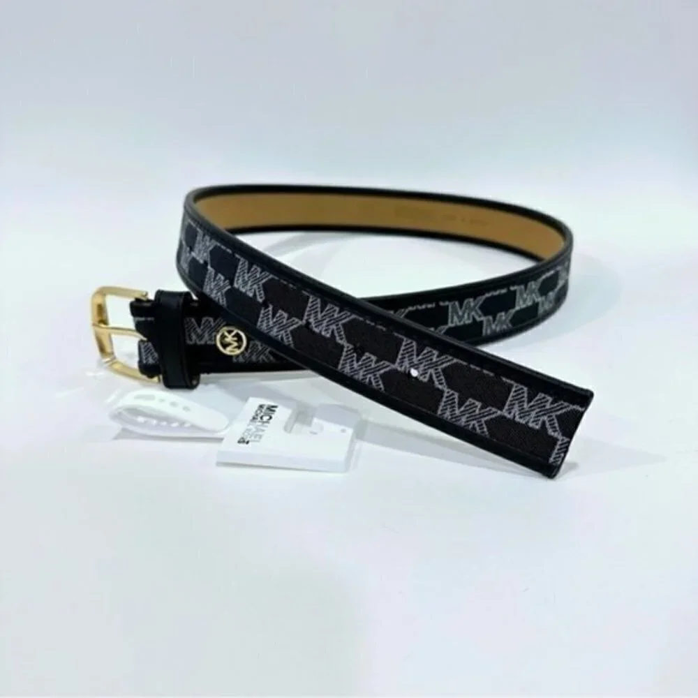 Michael Kors Signature MK print Black Cotton Waist Belt size Medium
